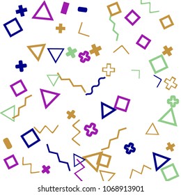 Memphis background.  Abstract background with different color figures for card or banner. Memphis background with figures of different forms and colors for your design. Vector texture.