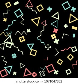 Memphis background.  Abstract background with different color figures for print or mobile application. Memphis background with figures of different forms and colors for your design. Vector texture.