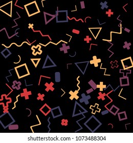 Memphis background.  Abstract background with different color figures for card or banner. Memphis background with figures of different forms and colors for your design. Vector texture.