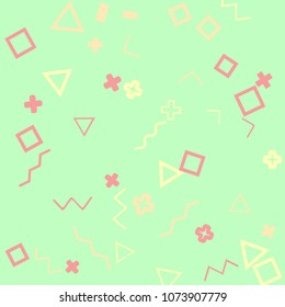 Memphis background.  Abstract background with different  color figures for poster or card. Abstract memphis background with geometric colorful figures for your design. Vector texture.