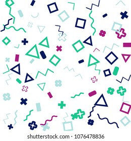 Memphis background.  Abstract background with different color figures for mobile application or poster. Memphis background with figures of different forms and colors for your design. Vector texture.