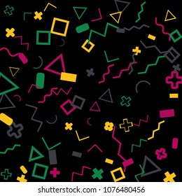 Memphis background.  Abstract background with different color figures for mobile application or poster. Memphis background with figures of different forms and colors for your design. Vector texture.