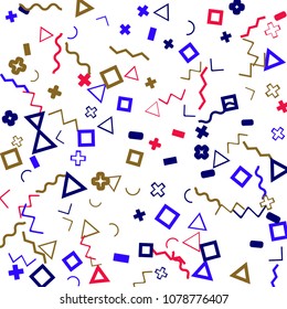 Memphis background.  Abstract background with different color figures for poster or print. Memphis background with figures of different forms and colors for your design. Vector texture.