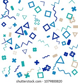 Memphis background.  Abstract background with different color figures for mobile application or poster. Memphis background with figures of different forms and colors for your design. Vector texture.