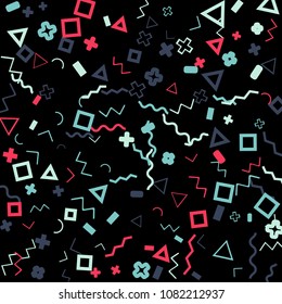 Memphis background.  Abstract background with different color figures for mobile application or poster. Memphis background with figures of different forms and colors for your design. Vector texture.