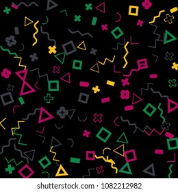 Memphis background.  Abstract background with different color figures for mobile application or poster. Memphis background with figures of different forms and colors for your design. Vector texture.