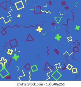 Memphis background.  Abstract background with different  color figures for mobile application or card. Abstract memphis background with geometric colorful figures for your design. Vector texture.