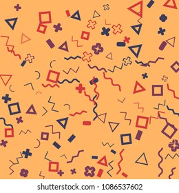 Memphis background.  Abstract background with different  color figures for card or banner. Abstract memphis background with geometric colorful figures for your design. Vector texture.