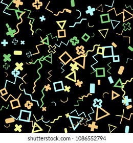 Memphis background.  Abstract background with different color figures for mobile application or poster. Memphis background with figures of different forms and colors for your design. Vector texture.