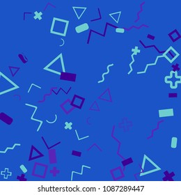 Memphis background.  Abstract background with different  color figures for print or card. Abstract memphis background with geometric colorful figures for your design. Vector texture.