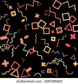 Memphis background.  Abstract background with different color figures for card or banner. Memphis background with figures of different forms and colors for your design. Vector texture.