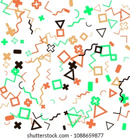 Memphis background.  Abstract background with different color figures for print or mobile application. Memphis background with figures of different forms and colors for your design. Vector texture.