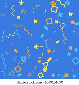 Memphis background.  Abstract background with different  color figures for print or card. Abstract memphis background with geometric colorful figures for your design. Vector texture.