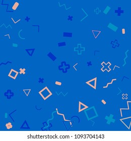 Memphis background.  Abstract background with different  color figures for print or card. Abstract memphis background with geometric colorful figures for your design. Vector texture.