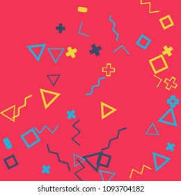 Memphis background.  Abstract background with different  color figures for card or banner. Abstract memphis background with geometric colorful figures for your design. Vector texture.