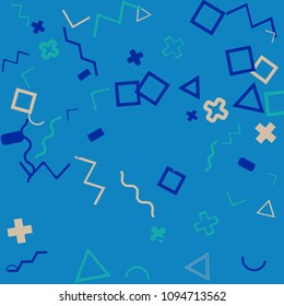 Memphis background.  Abstract background with different  color figures for print or card. Abstract memphis background with geometric colorful figures for your design. Vector texture.