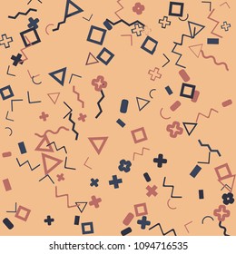 Memphis background.  Abstract background with different  color figures for print or card. Abstract memphis background with geometric colorful figures for your design. Vector texture.