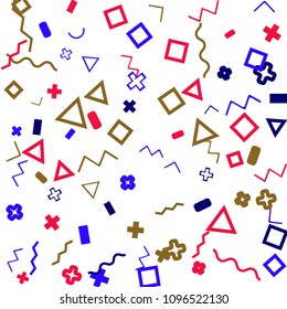 Memphis background.  Abstract background with different color figures for print or mobile application. Memphis background with figures of different forms and colors for your design. Vector texture.