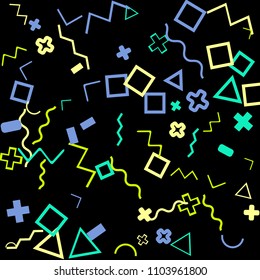 Memphis background.  Abstract background with different color figures for mobile application or poster. Memphis background with figures of different forms and colors for your design. Vector texture.