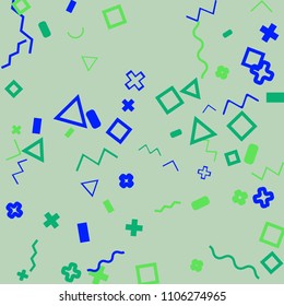 Memphis background.  Abstract background with different  color figures for card or banner. Abstract memphis background with geometric colorful figures for your design. Vector texture.