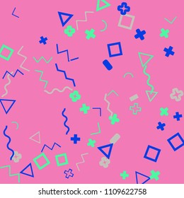 Memphis background.  Abstract background with different  color figures for card or banner. Abstract memphis background with geometric colorful figures for your design. Vector texture.