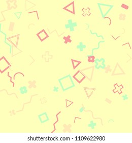 Memphis background.  Abstract background with different  color figures for poster or card. Abstract memphis background with geometric colorful figures for your design. Vector texture.