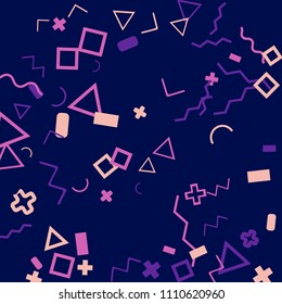 Memphis background.  Abstract background with different  color figures for mobile application or card. Abstract memphis background with geometric colorful figures for your design. Vector texture.