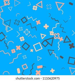 Memphis background.  Abstract background with different  color figures for print or card. Abstract memphis background with geometric colorful figures for your design. Vector texture.