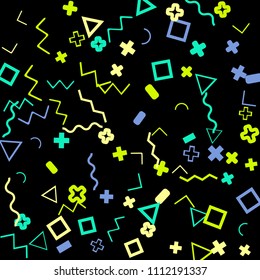 Memphis background.  Abstract background with different color figures for mobile application or poster. Memphis background with figures of different forms and colors for your design. Vector texture.