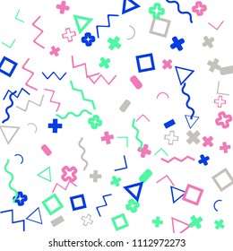 Memphis background.  Abstract background with different color figures for mobile application or poster. Memphis background with figures of different forms and colors for your design. Vector texture.