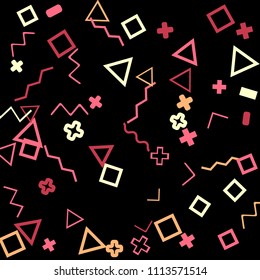 Memphis background.  Abstract background with different color figures for card or banner. Memphis background with figures of different forms and colors for your design. Vector texture.