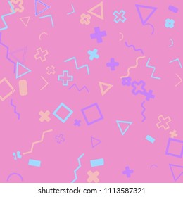 Memphis background.  Abstract background with different  color figures for print or card. Abstract memphis background with geometric colorful figures for your design. Vector texture.