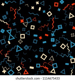 Memphis background.  Abstract background with different color figures for poster or print. Memphis background with figures of different forms and colors for your design. Vector texture.