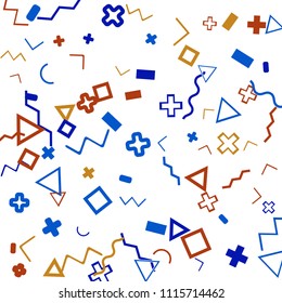 Memphis background.  Abstract background with different color figures for card or banner. Memphis background with figures of different forms and colors for your design. Vector texture.