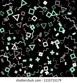 Memphis background.  Abstract background with different color figures for card or banner. Memphis background with figures of different forms and colors for your design. Vector texture.
