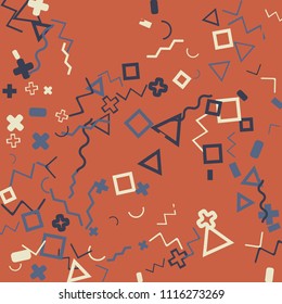 Memphis background.  Abstract background with different  color figures for poster or card. Abstract memphis background with geometric colorful figures for your design. Vector texture.