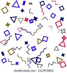 Memphis background.  Abstract background with different color figures for print or mobile application. Memphis background with figures of different forms and colors for your design. Vector texture.
