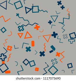 Memphis background.  Abstract background with different  color figures for print or card. Abstract memphis background with geometric colorful figures for your design. Vector texture.