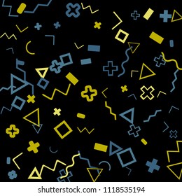 Memphis background.  Abstract background with different color figures for card or banner. Memphis background with figures of different forms and colors for your design. Vector texture.