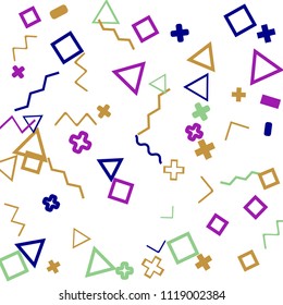 Memphis background.  Abstract background with different color figures for print or mobile application. Memphis background with figures of different forms and colors for your design. Vector texture.