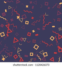 Memphis background.  Abstract background with different  color figures for card or banner. Abstract memphis background with geometric colorful figures for your design. Vector texture.