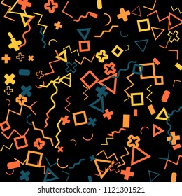 Memphis background.  Abstract background with different color figures for print or mobile application. Memphis background with figures of different forms and colors for your design. Vector texture.