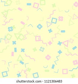 Memphis background.  Abstract background with different  color figures for card or banner. Abstract memphis background with geometric colorful figures for your design. Vector texture.