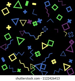Memphis background.  Abstract background with different color figures for print or mobile application. Memphis background with figures of different forms and colors for your design. Vector texture.