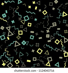 Memphis background.  Abstract background with different color figures for poster or print. Memphis background with figures of different forms and colors for your design. Vector texture.