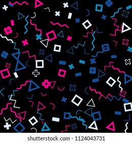 Memphis background.  Abstract background with different color figures for print or mobile application. Memphis background with figures of different forms and colors for your design. Vector texture.