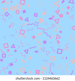 Memphis background.  Abstract background with different  color figures for card or banner. Abstract memphis background with geometric colorful figures for your design. Vector texture.