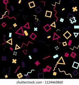 Memphis background.  Abstract background with different color figures for mobile application or poster. Memphis background with figures of different forms and colors for your design. Vector texture.