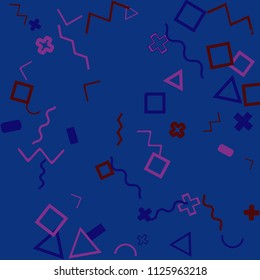 Memphis background.  Abstract background with different  color figures for print or card. Abstract memphis background with geometric colorful figures for your design. Vector texture.