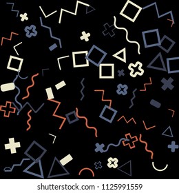 Memphis background.  Abstract background with different color figures for print or mobile application. Memphis background with figures of different forms and colors for your design. Vector texture.